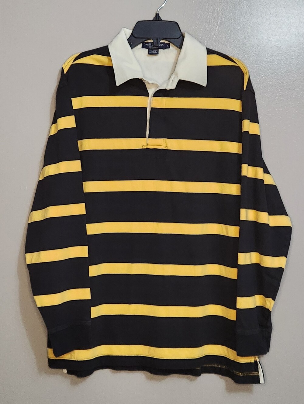 Daniel Cremieux Black & Yellow Striped Rugby Shirt Size Large